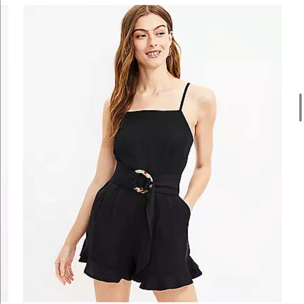 LOFT Linen Ruffle Belted Romper